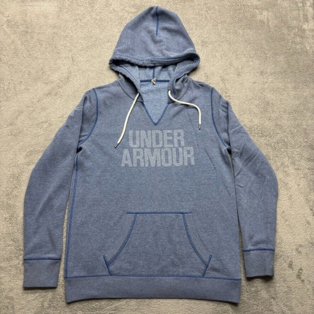 Under Armour Pullover Hoodie Womens Medium Light Blue V Neck Drawstring Outdoor